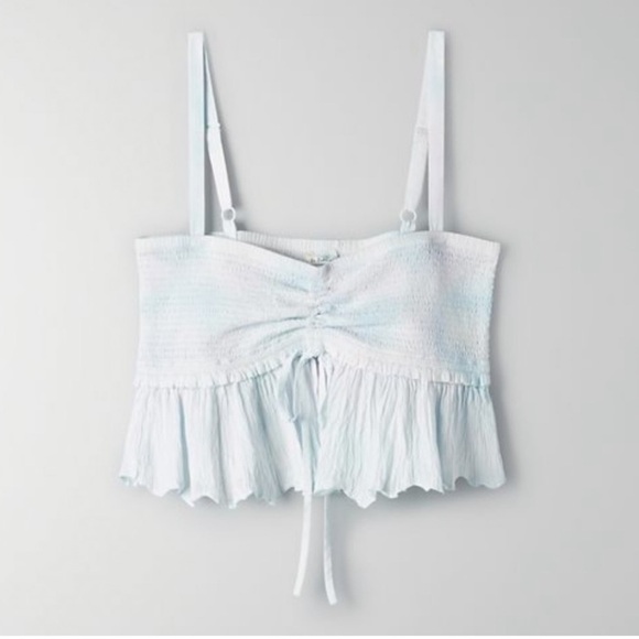 Aritzia Wilfred La Boheme Blue Babydoll Crop Top, Flowy Spaghetti Straps, Size M - Picture 2 of 7